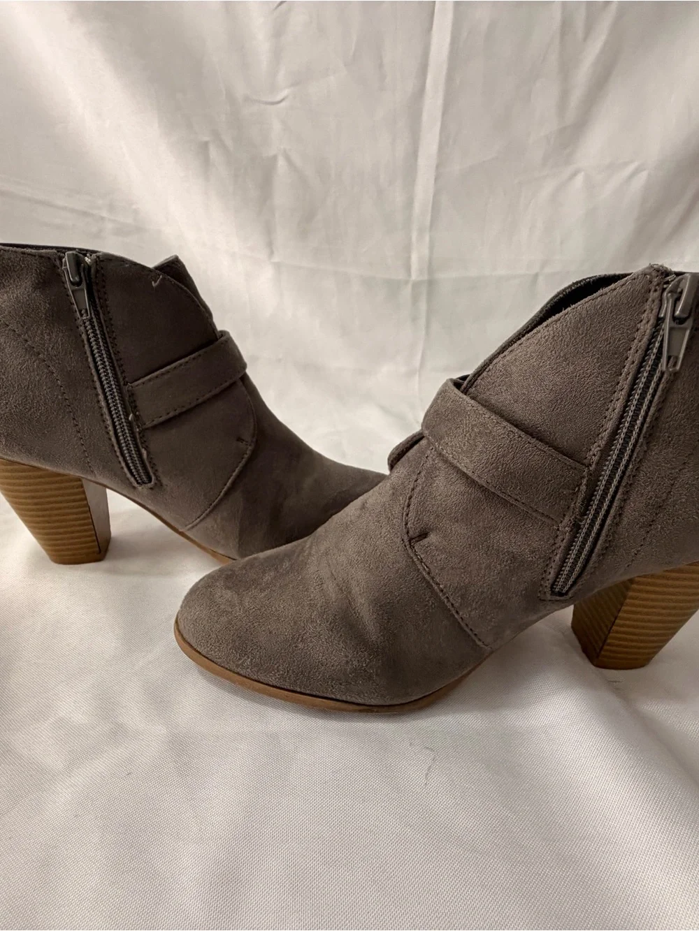 Maurices Charcoal Suede-Look Ankle Booties with Buckle Accent
